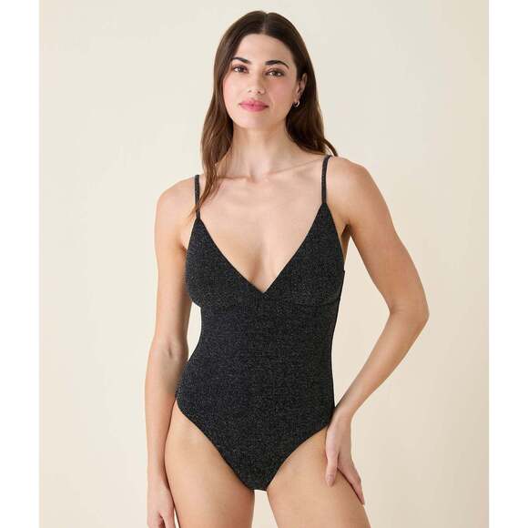 Andie Other - Andie The Lanikai - Lurex Rib - Black Silver - Long Torso Size L. LONG TORSO.